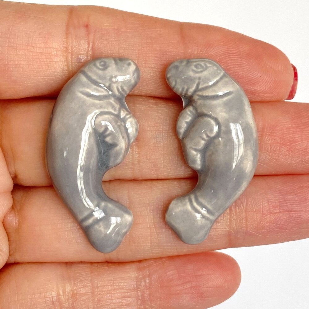 Manatee Grey Lightweight Hollow Ceramic Earrings 1.5in Long